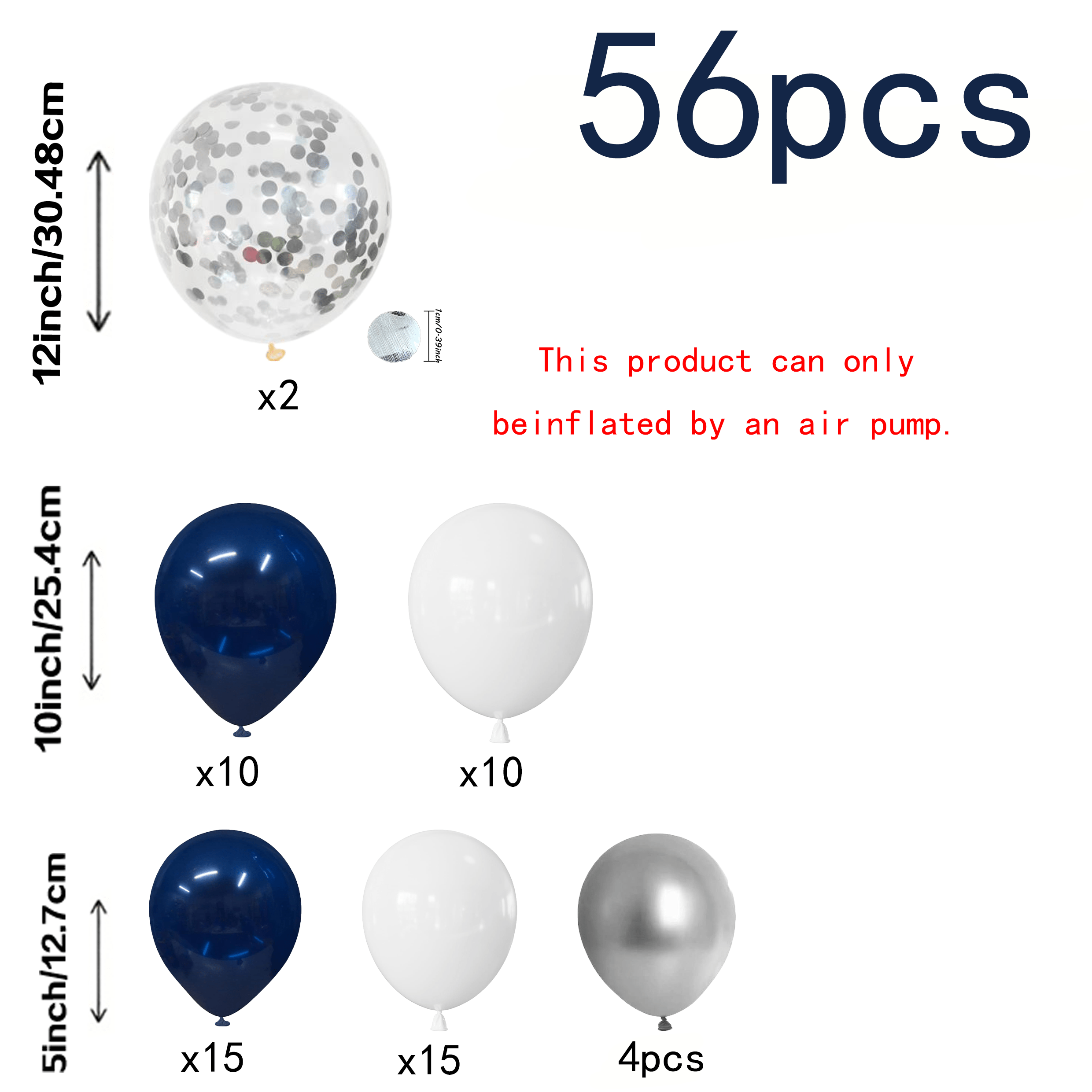 TEMU 56pcsnavy Blue White Silver Balloons Kit, Party Dark Blue Silver With, For Wedding Graduation Birthday Anniversary Decorations