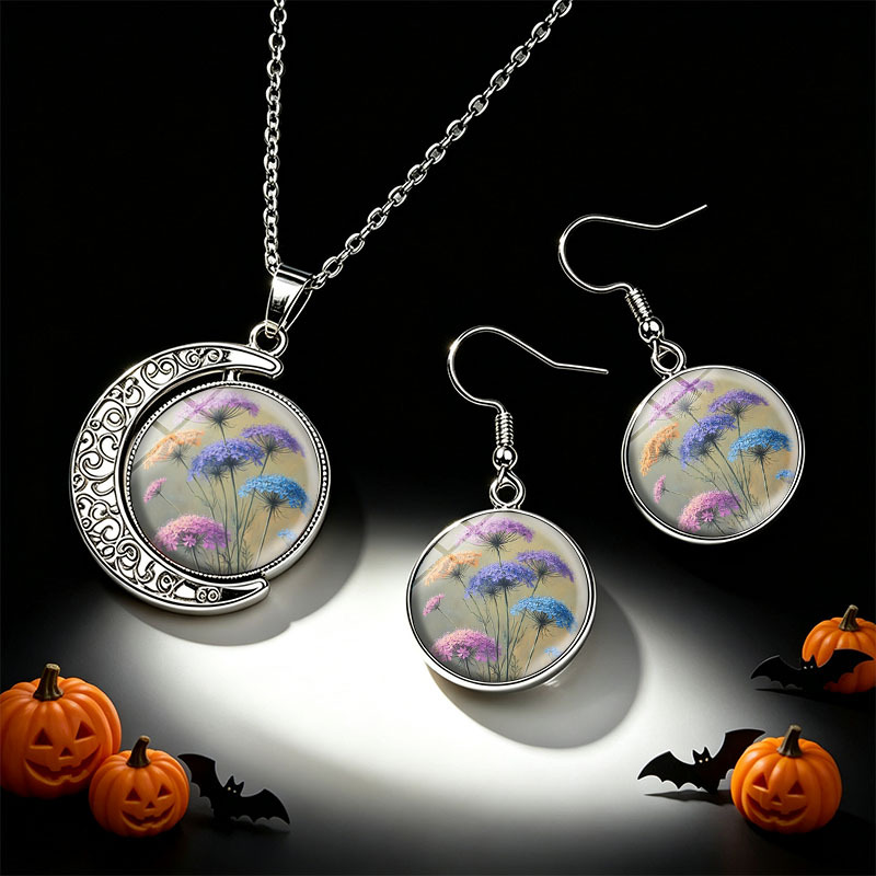 3pcs Daucus Carota Wild Floral Necklace & Earring Set