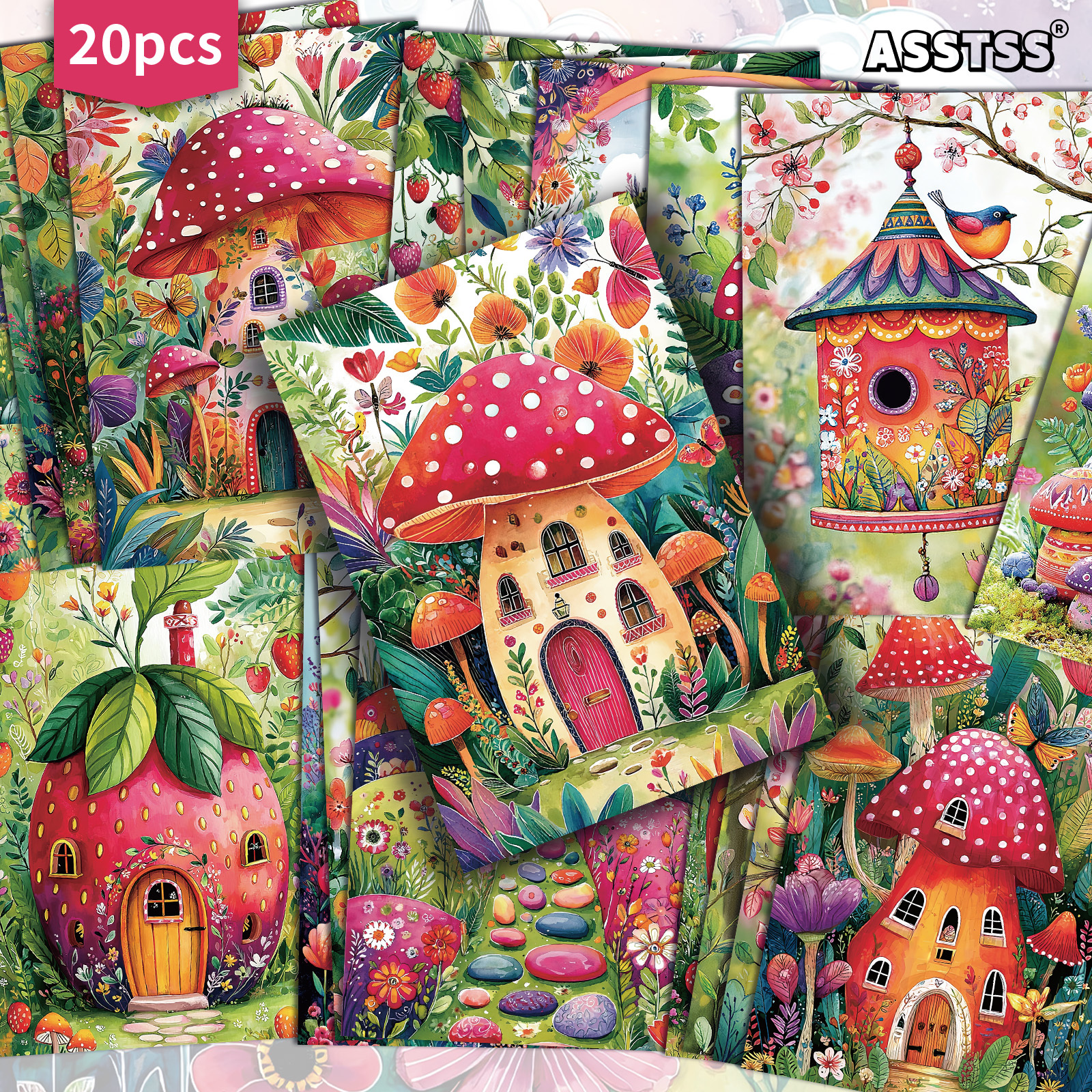 TEMU 20-pack Asstss Retro Mushroom Postcards Suitable For Scrapbooking & Crafting - 4x6 Colorful Pinup Mushroom Cards With, Junk Journal Decorations,