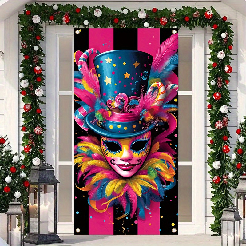 

1pc Bannière de porte de carnaval en polyester, décoration universelle sur le thème du cirque , décoration de fête intérieure/extérieure électricité, 35,4x70,8 pouces