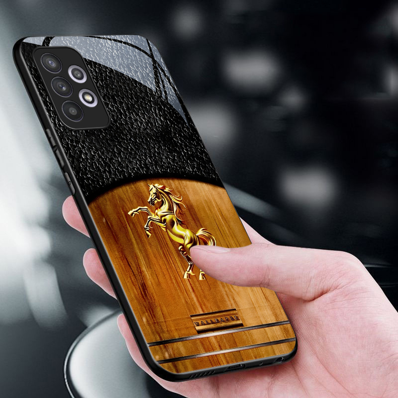 phone case black leather background   logo pattern mobile phone case for samsung a03 a03 core a04 a04s a05 a05s a06 a07 a12 a12   a13 a14 a15 a16 a17 a23 a24 a32 a52 a72 m14 f14 4g hard case stylish design anti slip