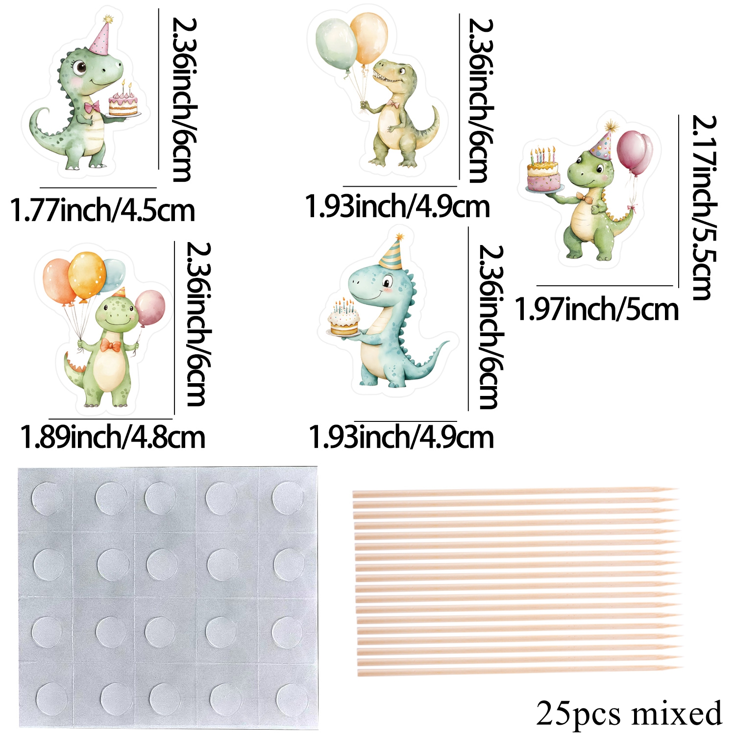 Image of 25pcs/set Cartoon Dinosaur Cupcake Topper Multi Type Balloon Dinosaur Picks With For Dinosaur Happy Birthday Party Cupcake Decoration Supplies, Halloween, Christmas