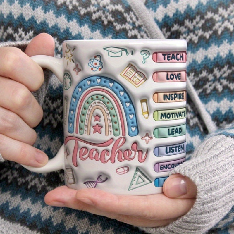 TEMU 1pc 2d Flat Teacher Mug, Teacher Mug, Mug For Teacher, Teacher Gift, Teacher Birthday Christmas Gift, 11 Ounce Ceramic Cup