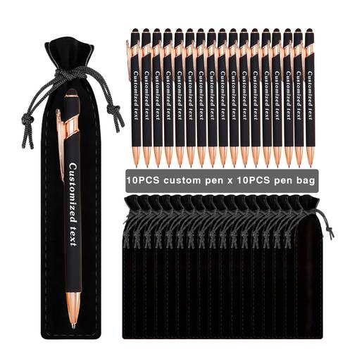 20 items 10 pens 10 bags custom engraved pens with black pen bags personalized stationery gifts suitable for school christmas and halloween