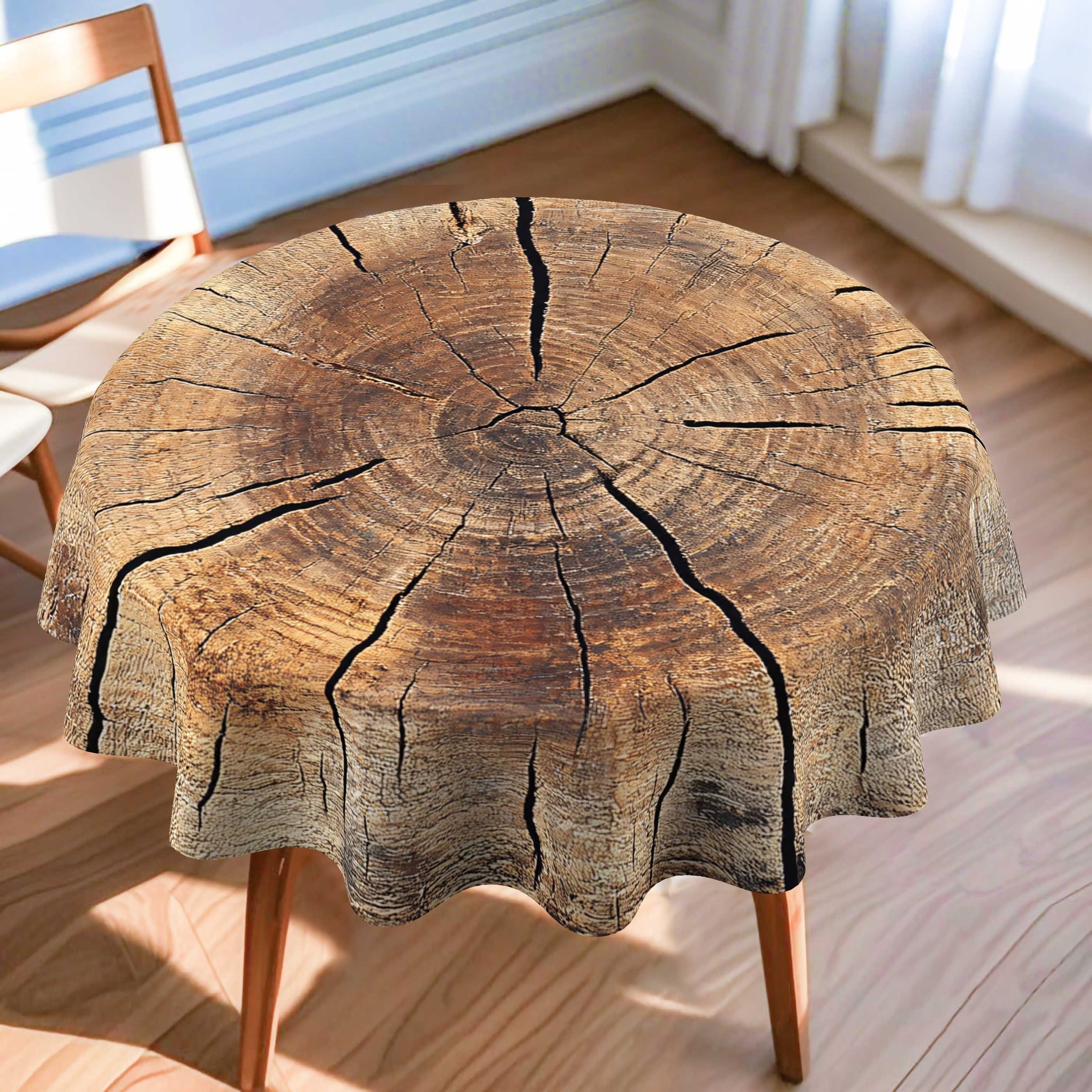 TEMU 1pc 2d Flat Print Polyester Round Circular Tablecloth, 1pc Round Table Cover Featuring A Stump Design With 2d Flat Printing, Suitable For Dining