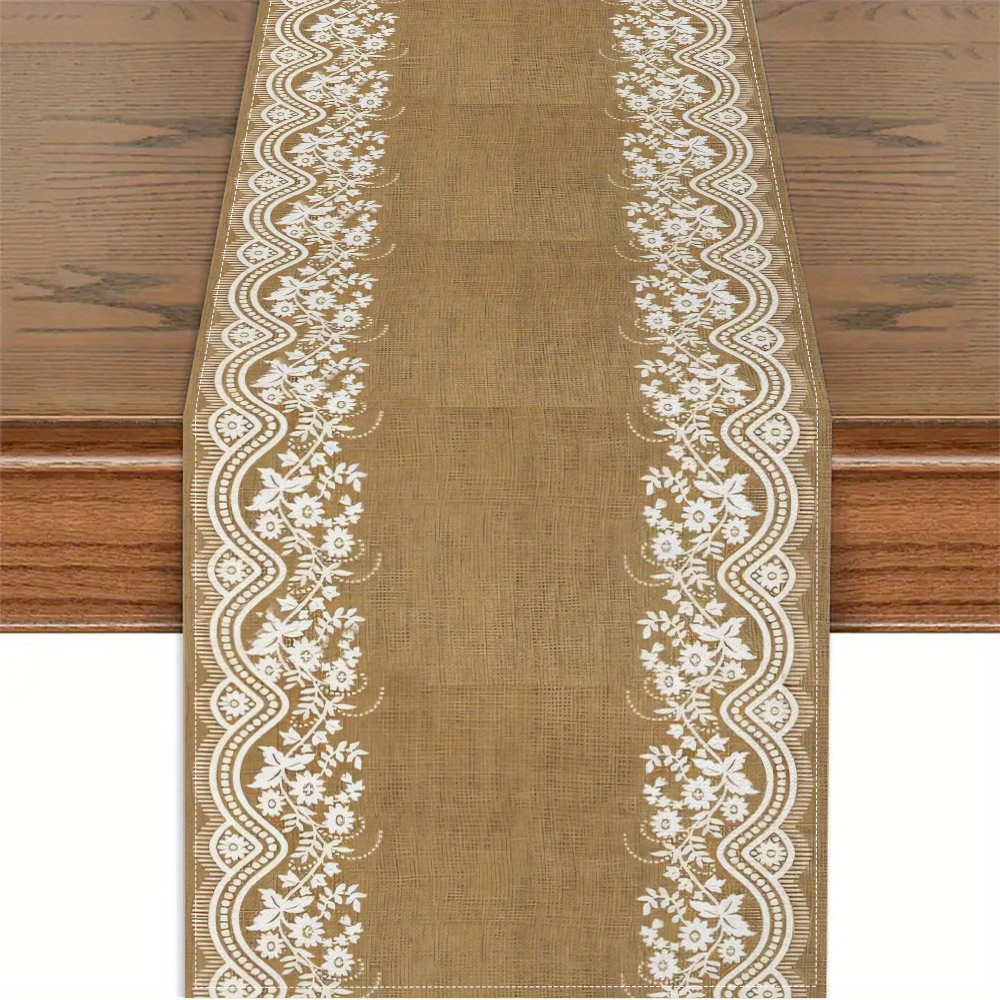 TEMU Nappe de Table Bohème à Floraux - Rectangulaire en , Beige avec Motif Floral Blanc, Adaptée pour les Repas en Intérieur et Extérieur, - et