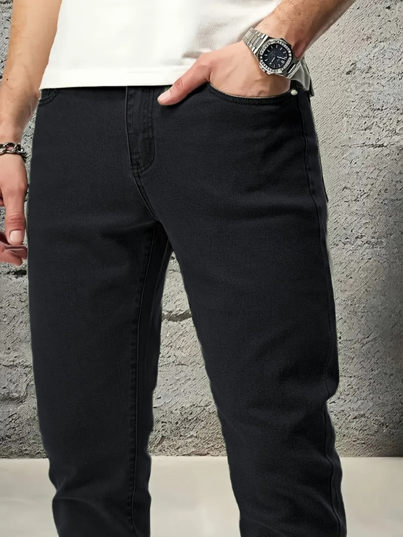 mens stretch denim pants   fitting high waist style denim pants with towel like   fabric   denim fashionable street style autumn winter model targeted for all men and teenagers   for all festivals
