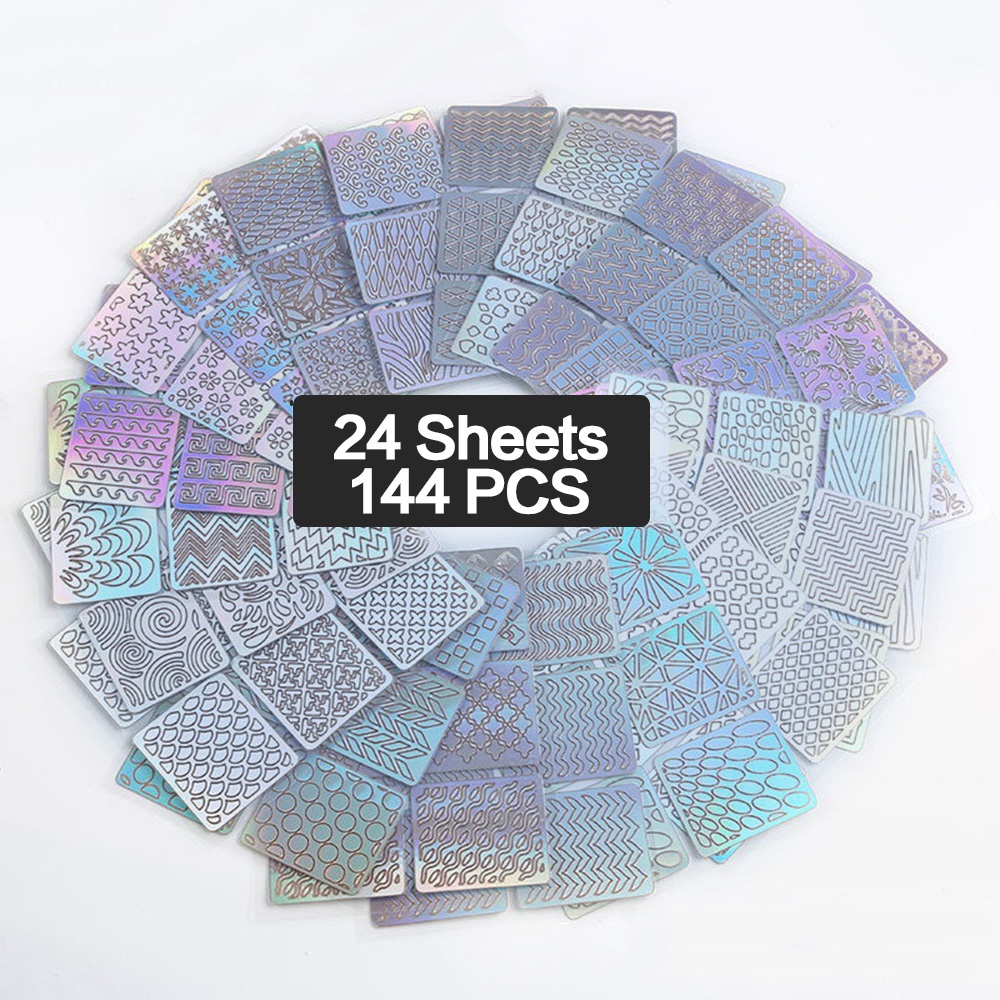 TEMU 144 pièces d'autocollants 3D holographiques laser ajourés pour art sur ongles, pochoirs de stamping pour décoration de nail art DIY