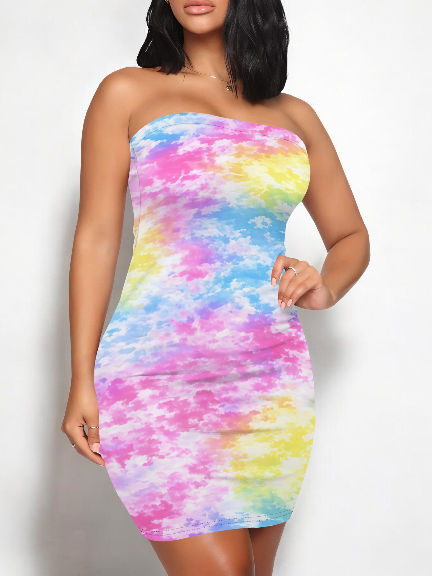 pastel tie dye bodycon dress sold on Temu United States light blue dress short Style:SP260324 Size:XXXXL or 4XL Step into elegance with