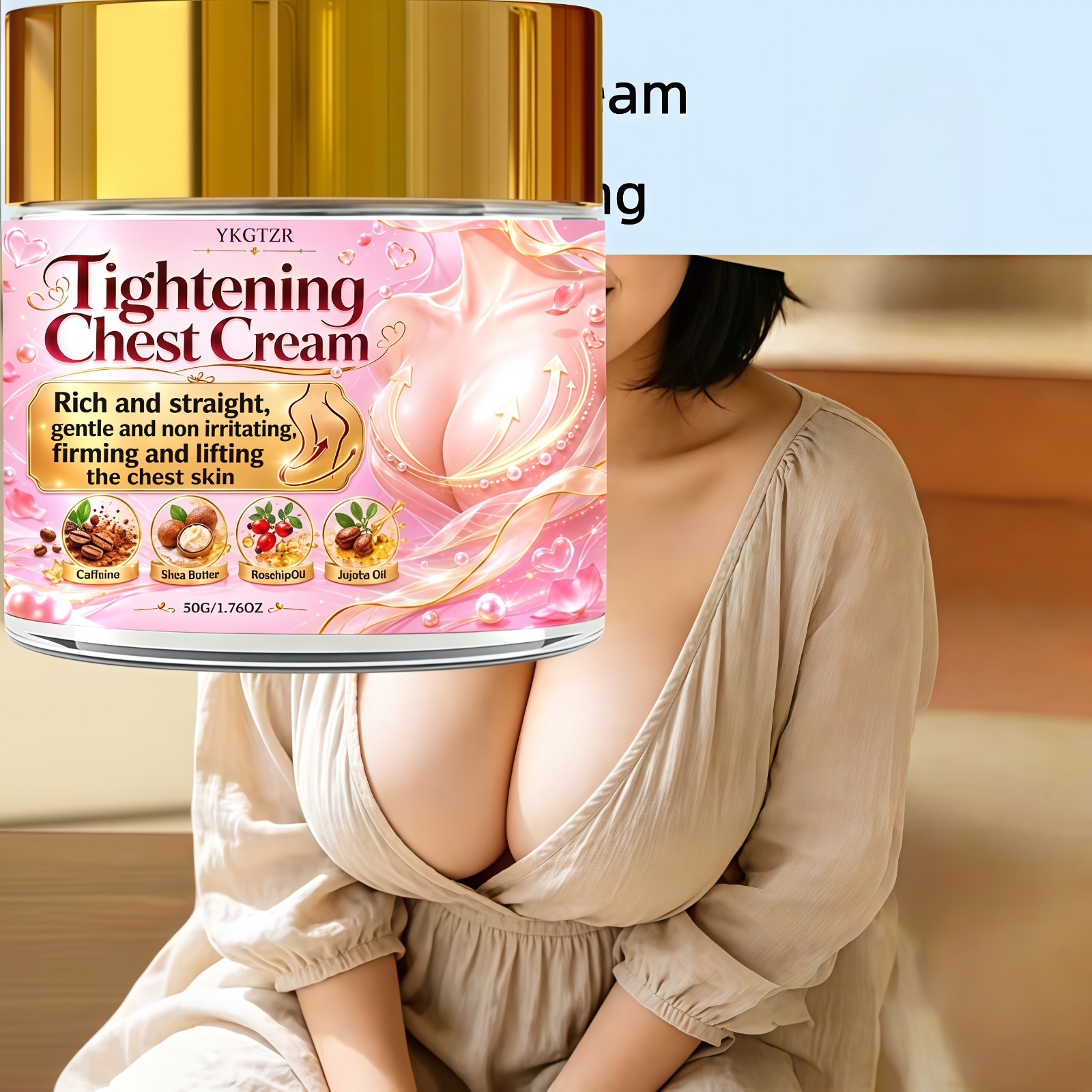 50Gbreast Tightening Cream, Containing Jojoba Oil, Honey, Caffeine, Shea Butter, And Vitamin E, Deeply Moisturizes And Tightens The Skin, Lifts And Tightens The Breasts, Making Them Look Younger And Full of Feminine Charm