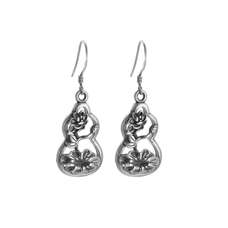 Women's Vintage Gourd and Lotus Pendant Copper Earrings