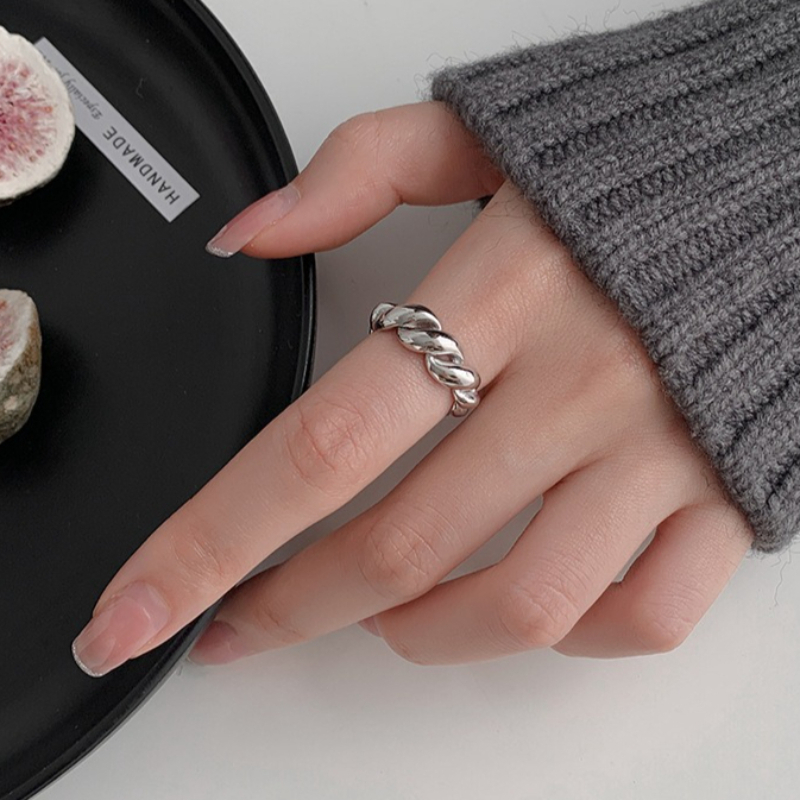 TEMU Easy Individual Horn Bag Striped Open Adjustable Ring Women's Retro Fashion Trendy Index Finger Ring Gift