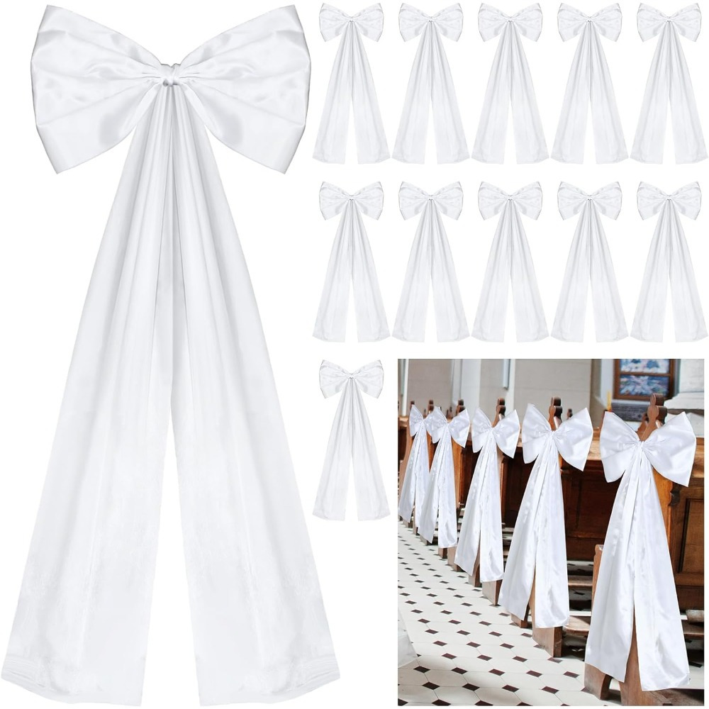 

Elegant Ribbon Pew Bows With Long Tails - Wedding Decor, Bridal Shower & Background