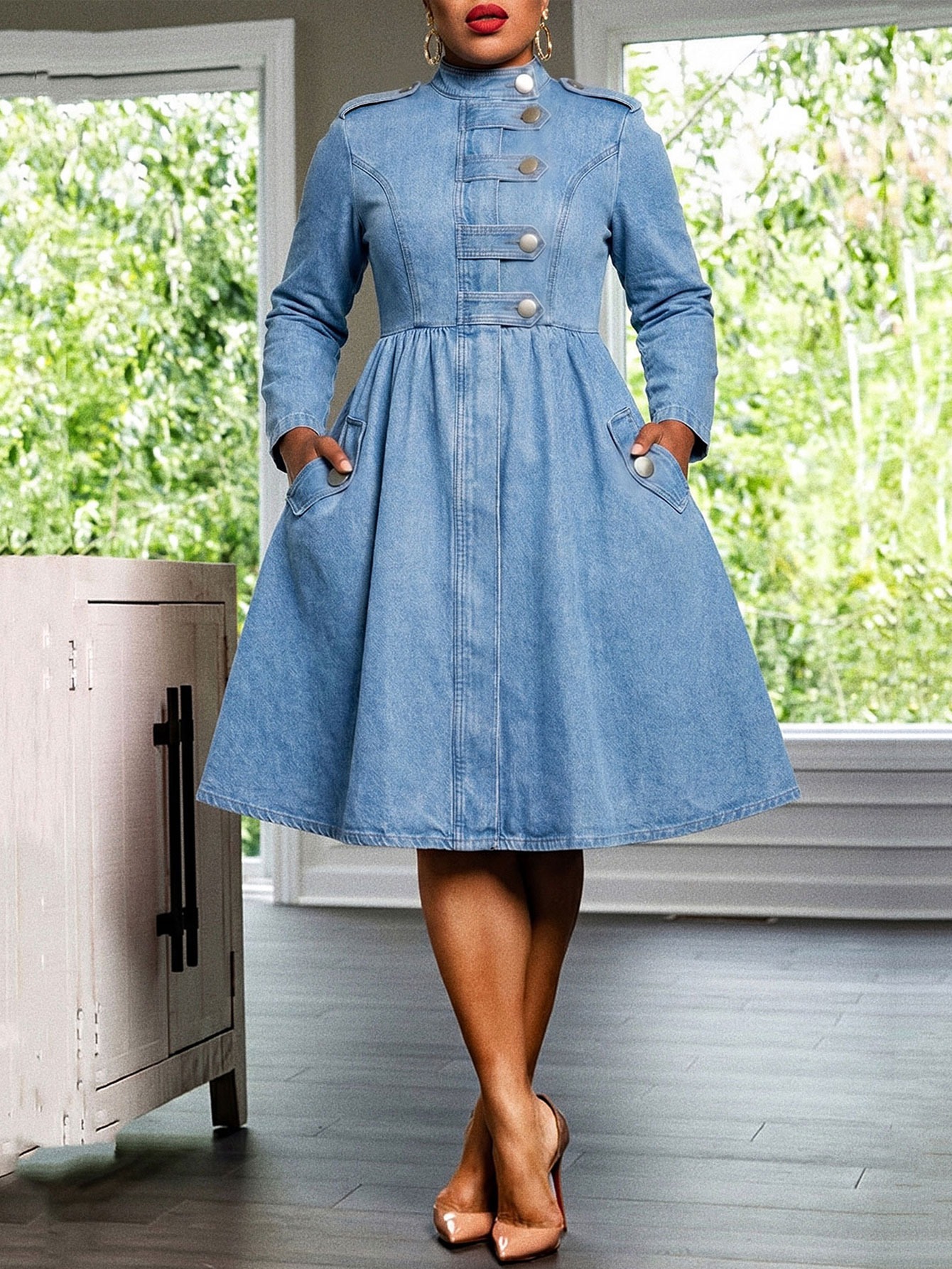 blue denim dress sold on Temu United States