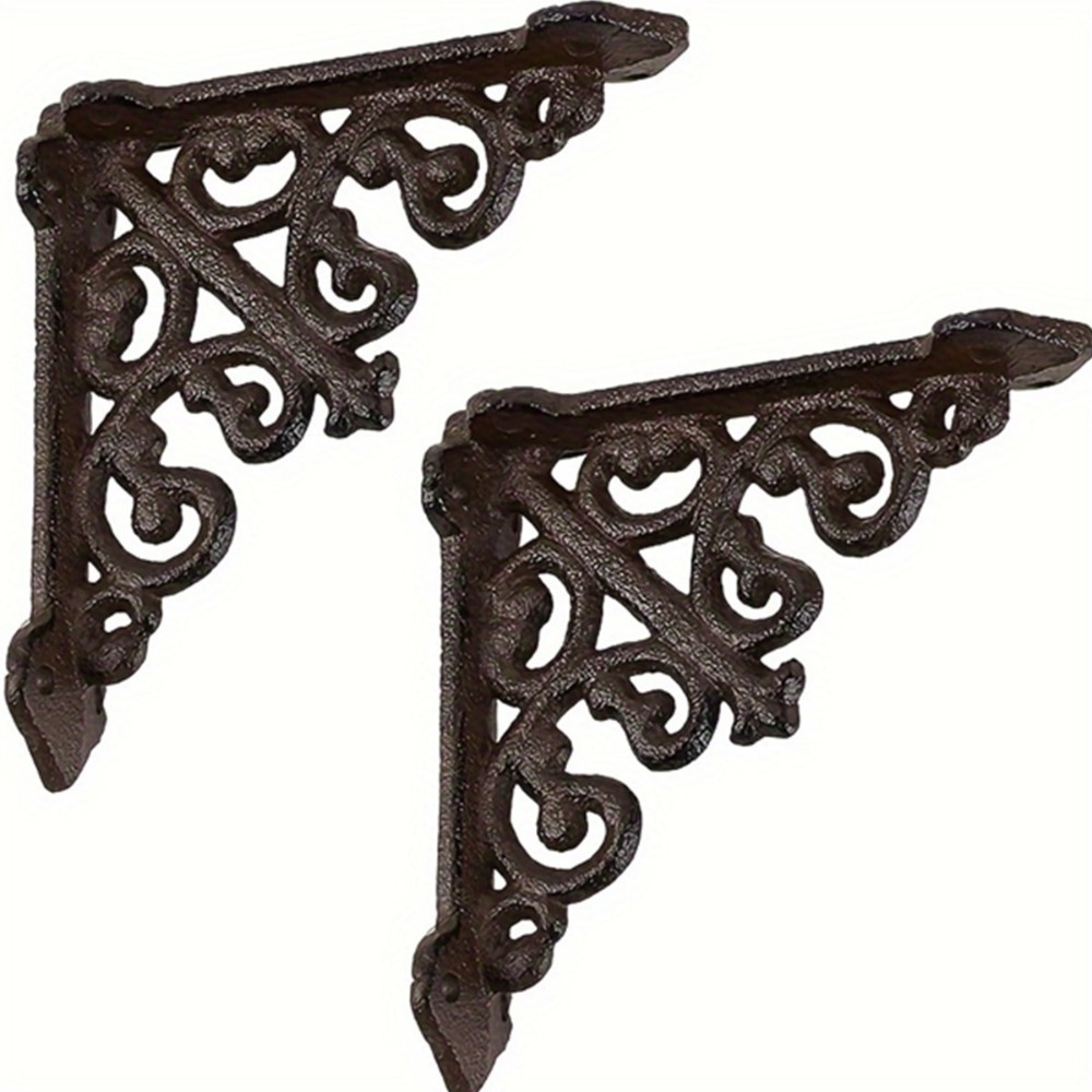 

2pcs Art Iron Wall Shelf Brackets, 3.9 Inch Heavy Duty Supports With Vine Moulding, Sturdy Wall Hanging Storage For Home Office Interior Decor, Metal Wall Decor