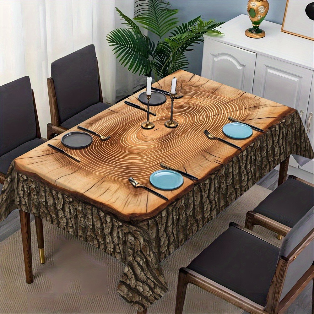 1pc Wood Grain Stump Decorative Tablecloth Natural Retro Style Enhance Rustic Atmosphere Beautiful And Practical Home Daily Dining Table Decoration Cloth