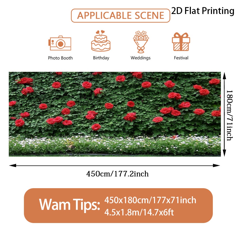 TEMU 1pc 1pcs Vibrant Red Roses Wall Banner & Fence Decoration Suitable For Garden Wedding Birthday Party, Outdoor/ Durable Polyester Garland With