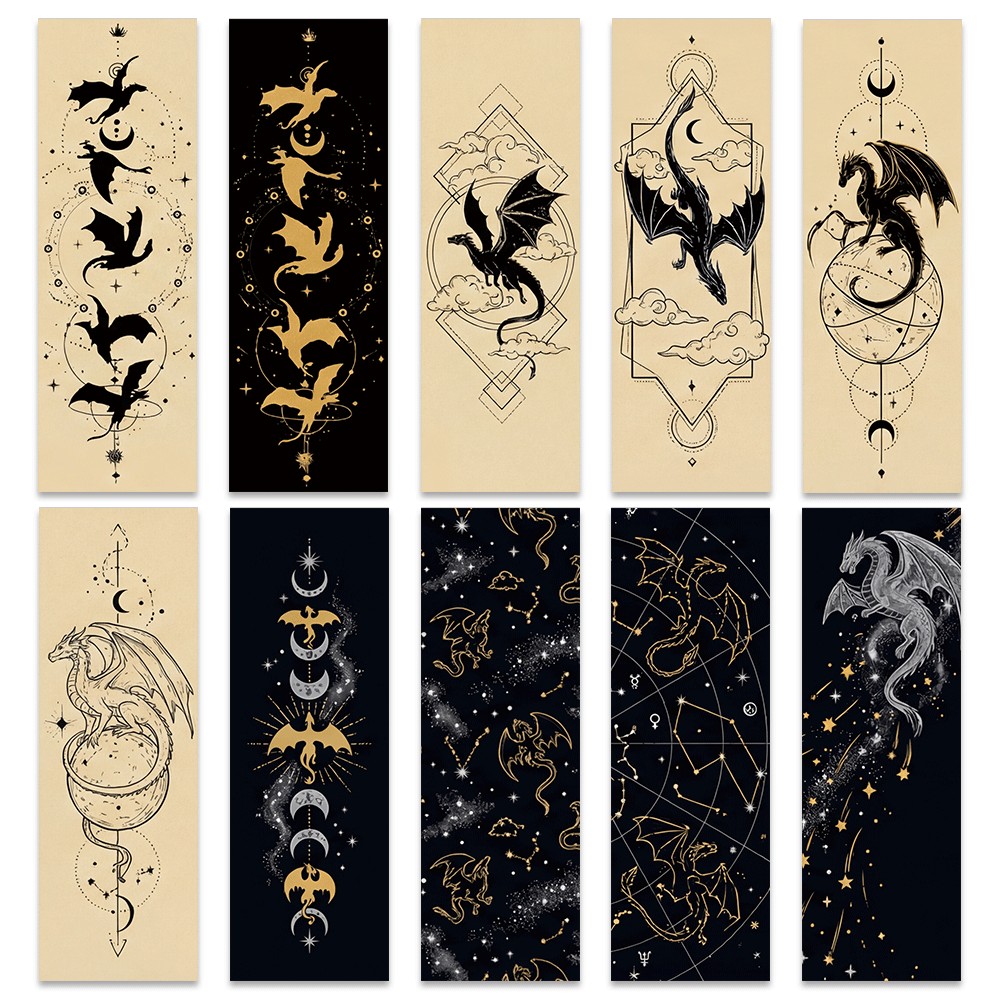 TEMU 20pcs Pack Bookmarks Suitable For Dragon Lovers, 10 Unique Mystical Moon Phase & Astrology Page Markers With Dragon-themed Designs, Paper