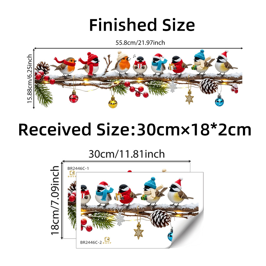 TEMU 2pcs Set Of Christmas Window Stickers, Featuring Cute Birds On Branches And Christmas Decorations, Winter Snow Scene Glass Door Stickers,
