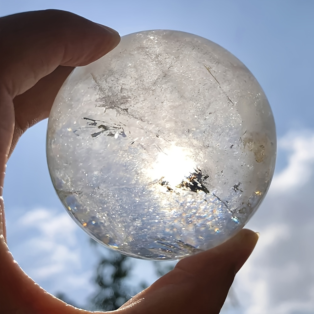 TEMU 1pc Stunning Large Rare Transparent Quartz Sphere, Large Beautiful Quartz Sphere, Decor Art Ornament, Unique Valentine's Day, New Year Holiday