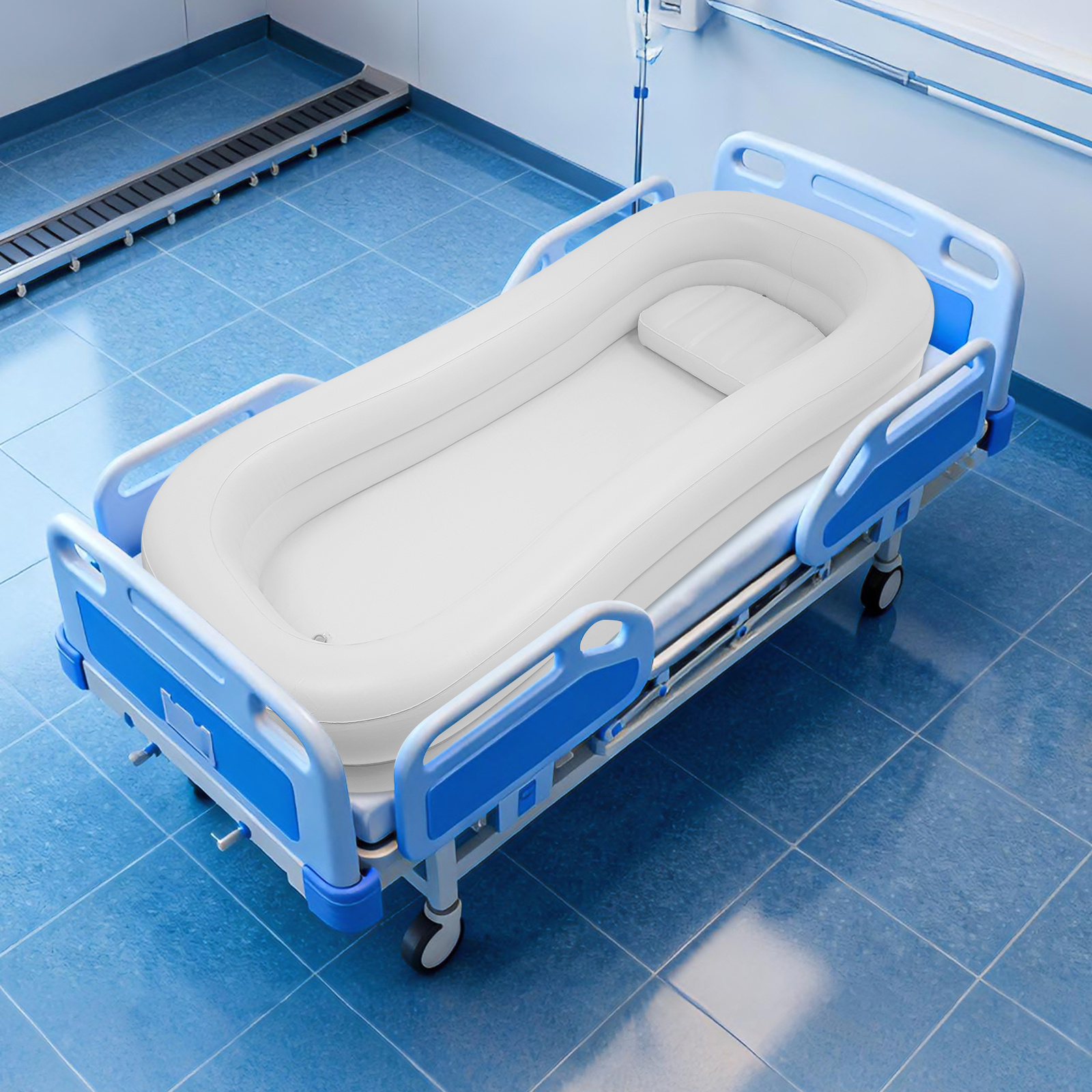 Image of Large Inflatable Bathtub For Adults With Neck & Back Support Pillows, Double-layer Quick Drain Tub, Portable Shower Set For Elderly Disabled Pregnant Seniors Home