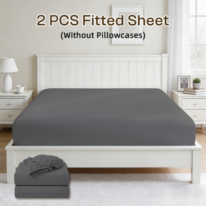 2pcs Fitted Mattress Cover, 30.48cm Extra Deep Pocket For Thick Mattress, Half Elastic No Slip Edge, Ultra Soft Breathable Fabric, Machine Washable Durable Bedding For Dorm