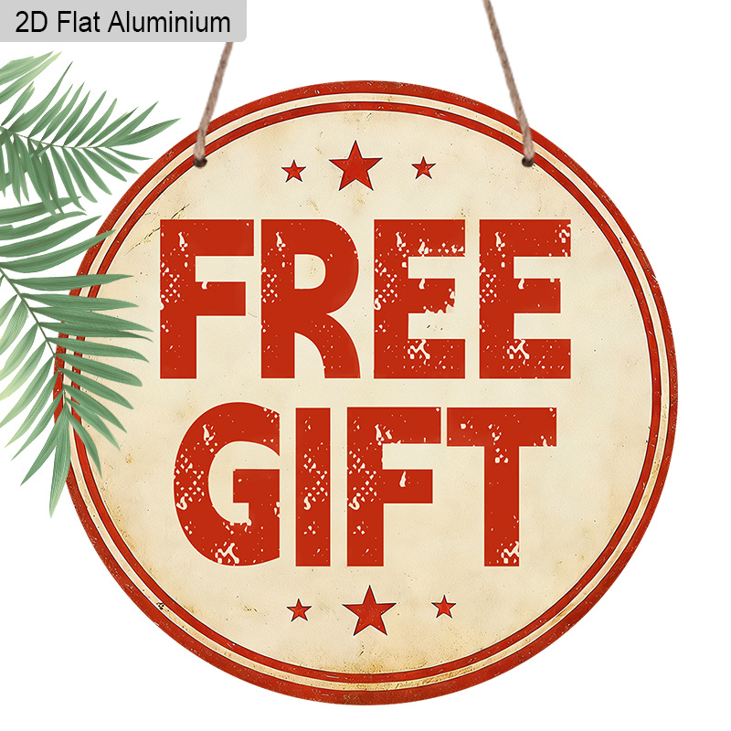 TEMU 2d Flat - "free Gift" Round 2d Flat Aluminum Sign, Retro Metal Wall Plaque With Star Pattern, Durable Pre-attached Rope Hanging Decor, Business