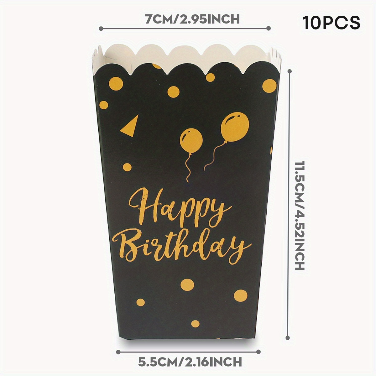 E-shop Geschenk für Sie/Ihn 10/24 Stück Schwarz Gelb Ballonmuster Happy Birthday Muster Partybecher, Lebensmittelbehälter, Pommesfritterboxen,