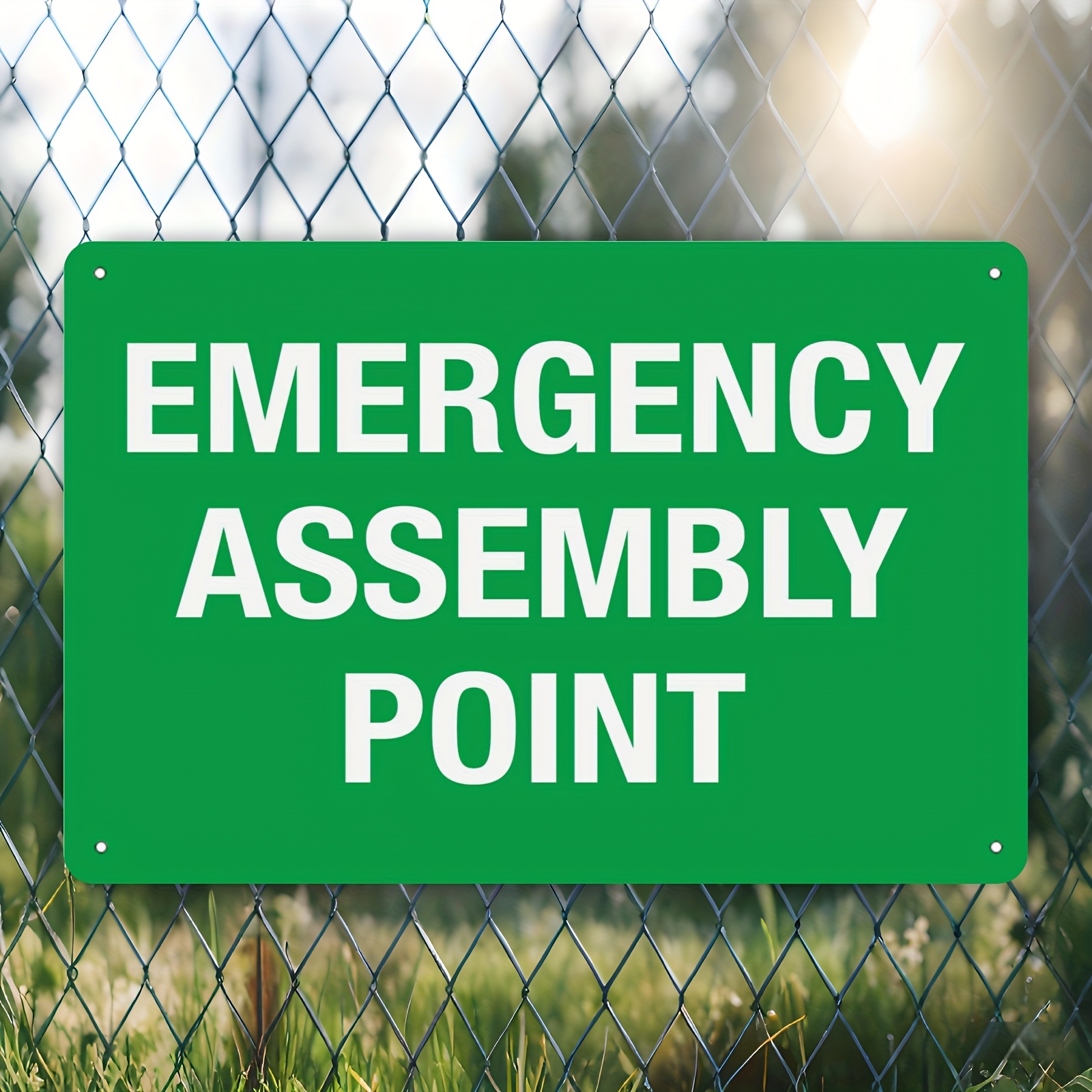 TEMU 2d Flat, 1 Emergency Assembly Point Sign - Heavy-duty Metal Construction, Large Size 12x8 Inches (30x20cm) - High-visibility Green And White