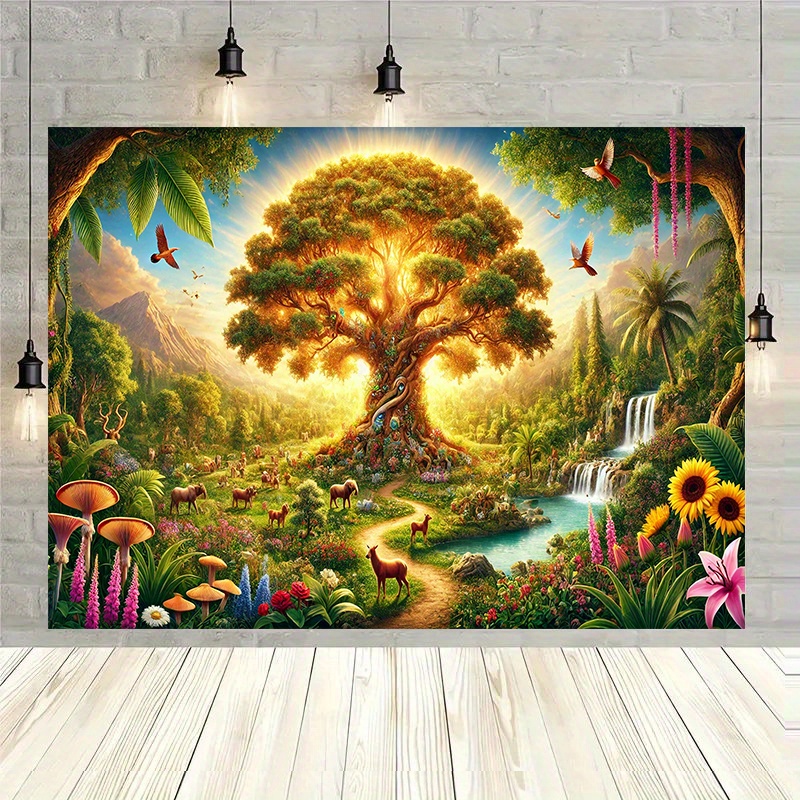 1pc eden life tree backdrop wall hanging fabric 8x6ft backdrop decor room photo studio props multi purpose room banner decor for home decor parties   home garden outdoor celebrations