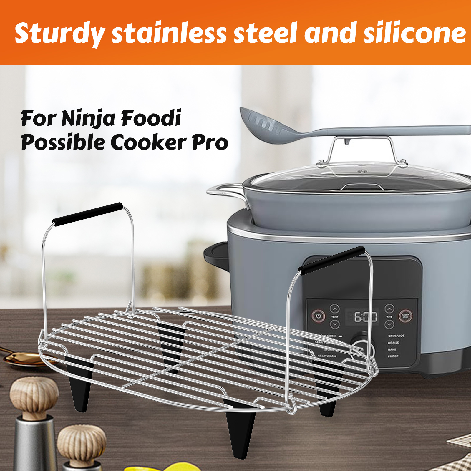   stainless steel steam and roast rack for 8 5qt slow cooker foldable handle reusable steaming pot rack food contact safe compatible with mc1000 series details 1