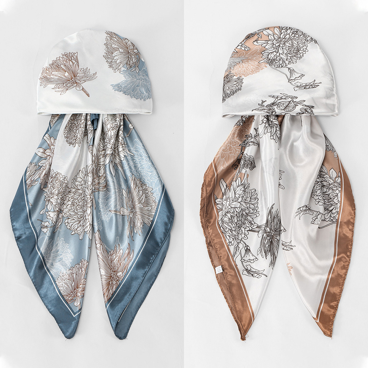 TEMU Lot de 2 Foulards Élégants en Satin Imprimé, Foulards Pré-noués pour Femmes Musulmanes, pour un et Occasionnel
