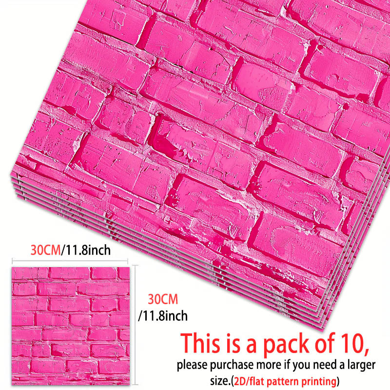 TEMU 10 piezas de baldosas de PVC autoadhesivas rosa desgastado - Pared de ladrillo 2D para pisos, aptas para pisos de dormitorios y cocinas en el