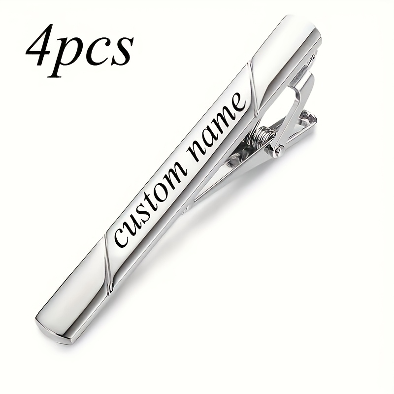 4pcs Custom-Engraved Men's Tie Clips, Solid Color Design