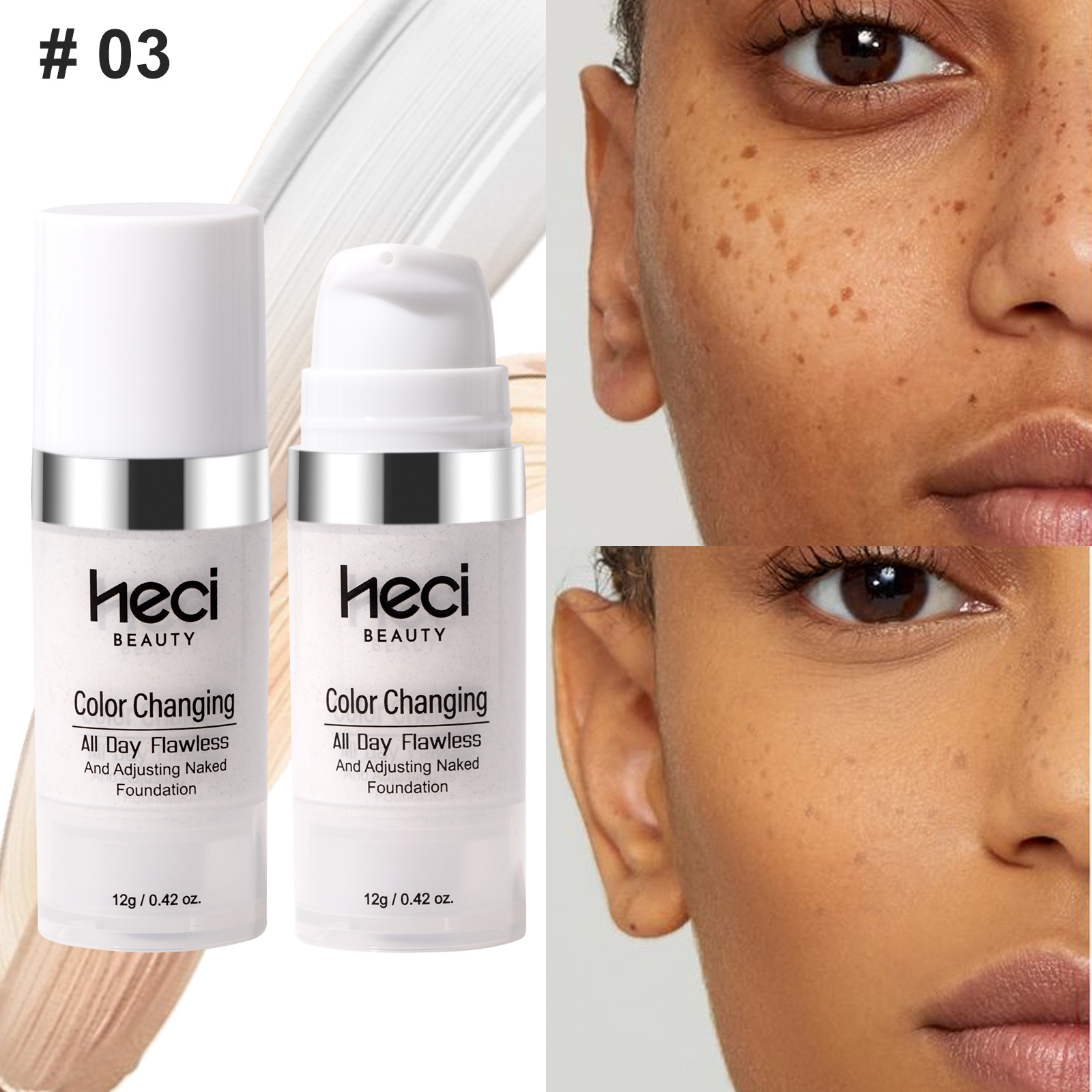 Image of 2pcs Color-changing Foundation Concealer Set, Medium To Full Coverage . Long-lasting Hydration, Waterproof&sweatproof, Smooth Texture Easy Application, Natural Gradient Base Makeup.