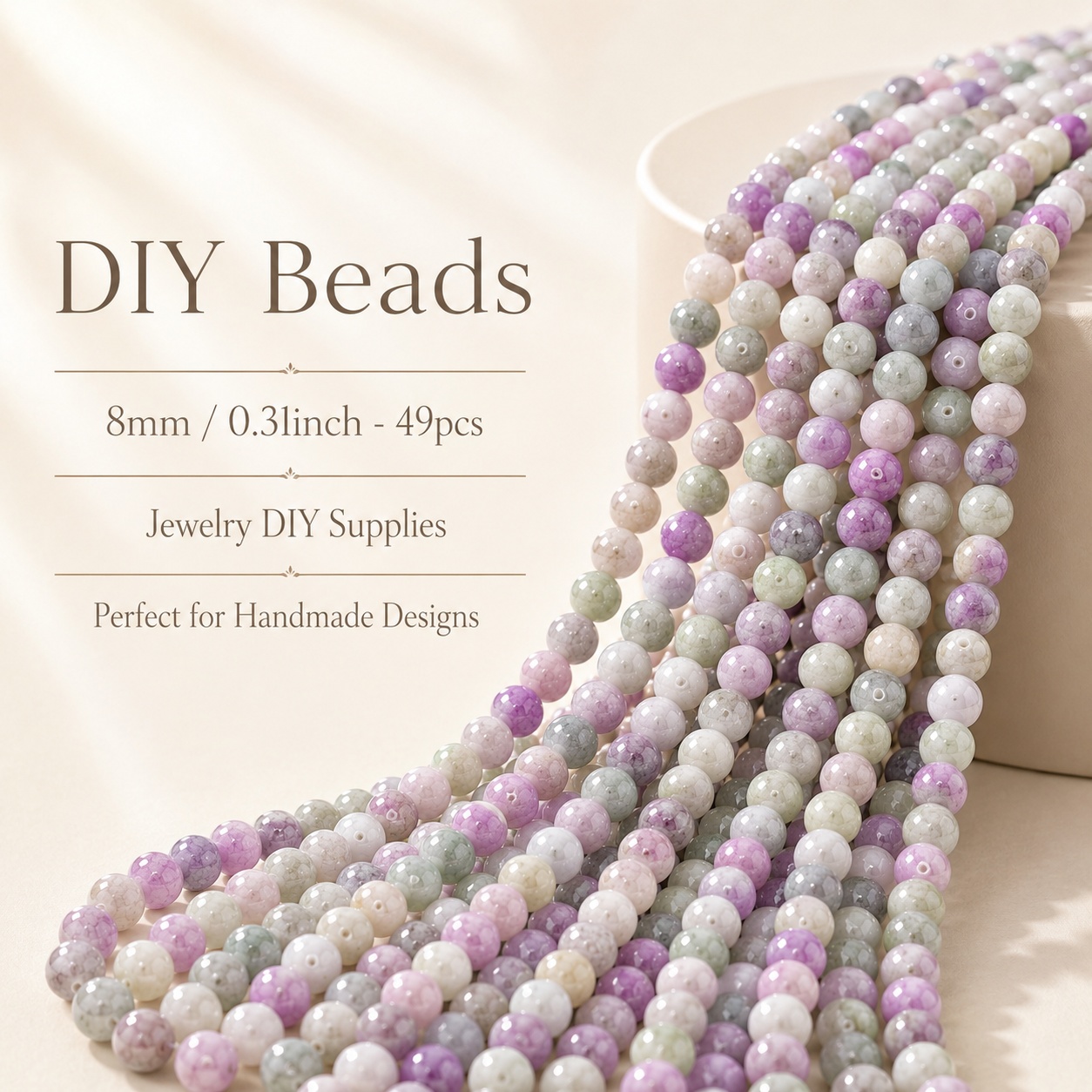 TEMU 49pcs White Green Purple 3-color Water Dye Porcelain Beads With Holes, 8mm Standard Round Loose Beads, Suitable For Bracelets Necklaces, Earring