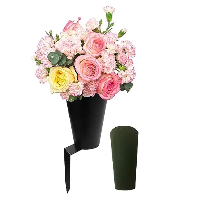 black rectangular grave vase designed for cemeteries featuring floral foam and a sturdy spike suitable for memorials   halloween thanksgiving and other occasions