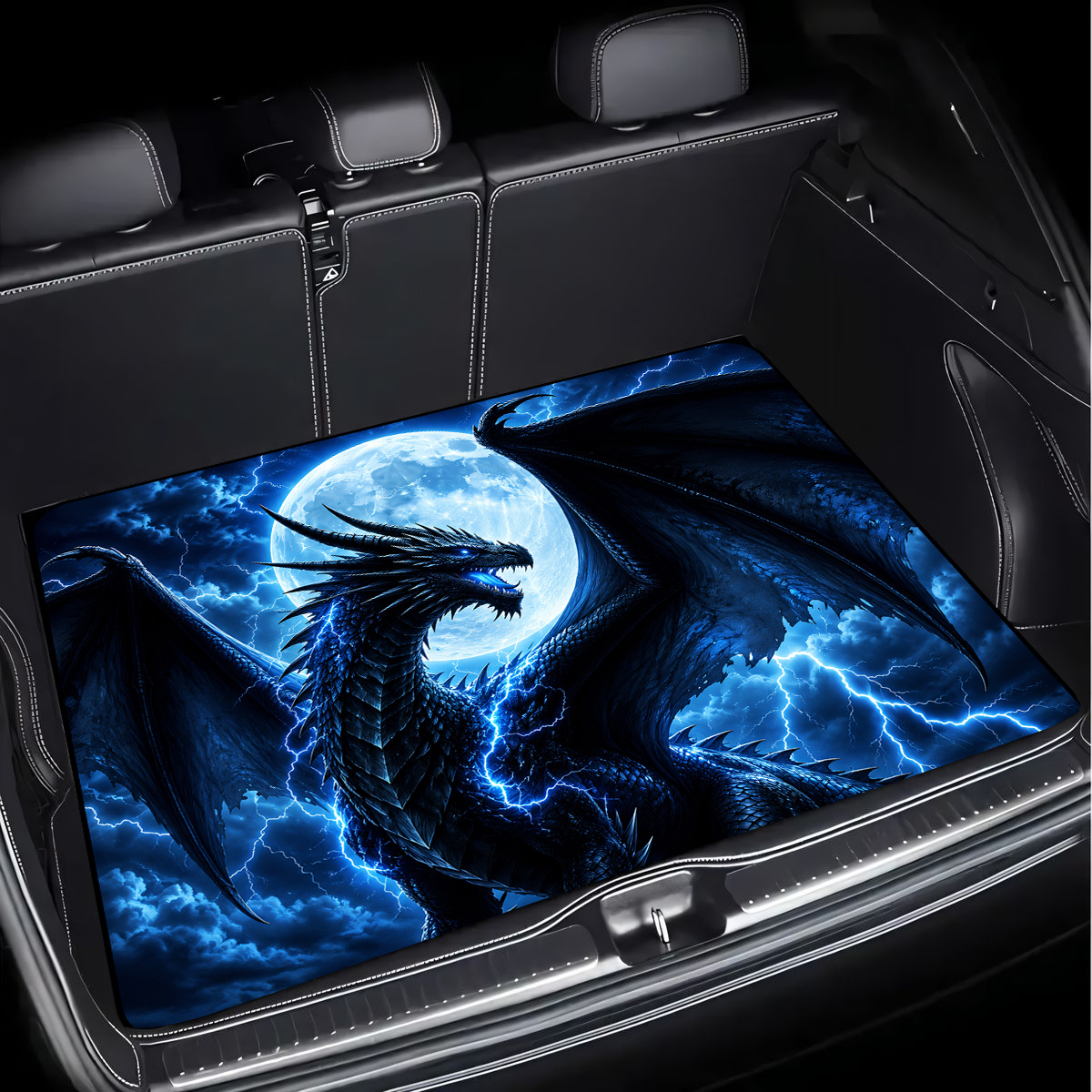 TEMU Blue Dragon Pattern Car Trunk Mat, Stylish And Durable, Easy-to-clean Car Interior Accessory, Suitable For Halloween And Christmas Gift Choices