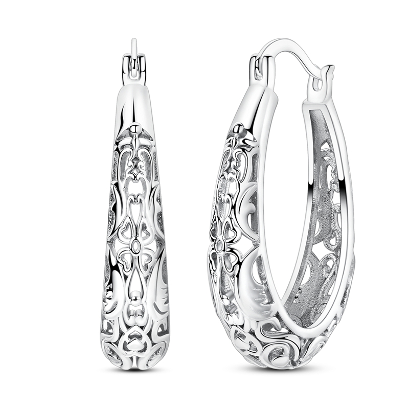 TEMU A Pair Of 925 Sterling Silvery Vintage Floral And Vine Openwork Earrings, Suitable For Daily Wear And Parties, A Stylish And Minimalist Jewelry