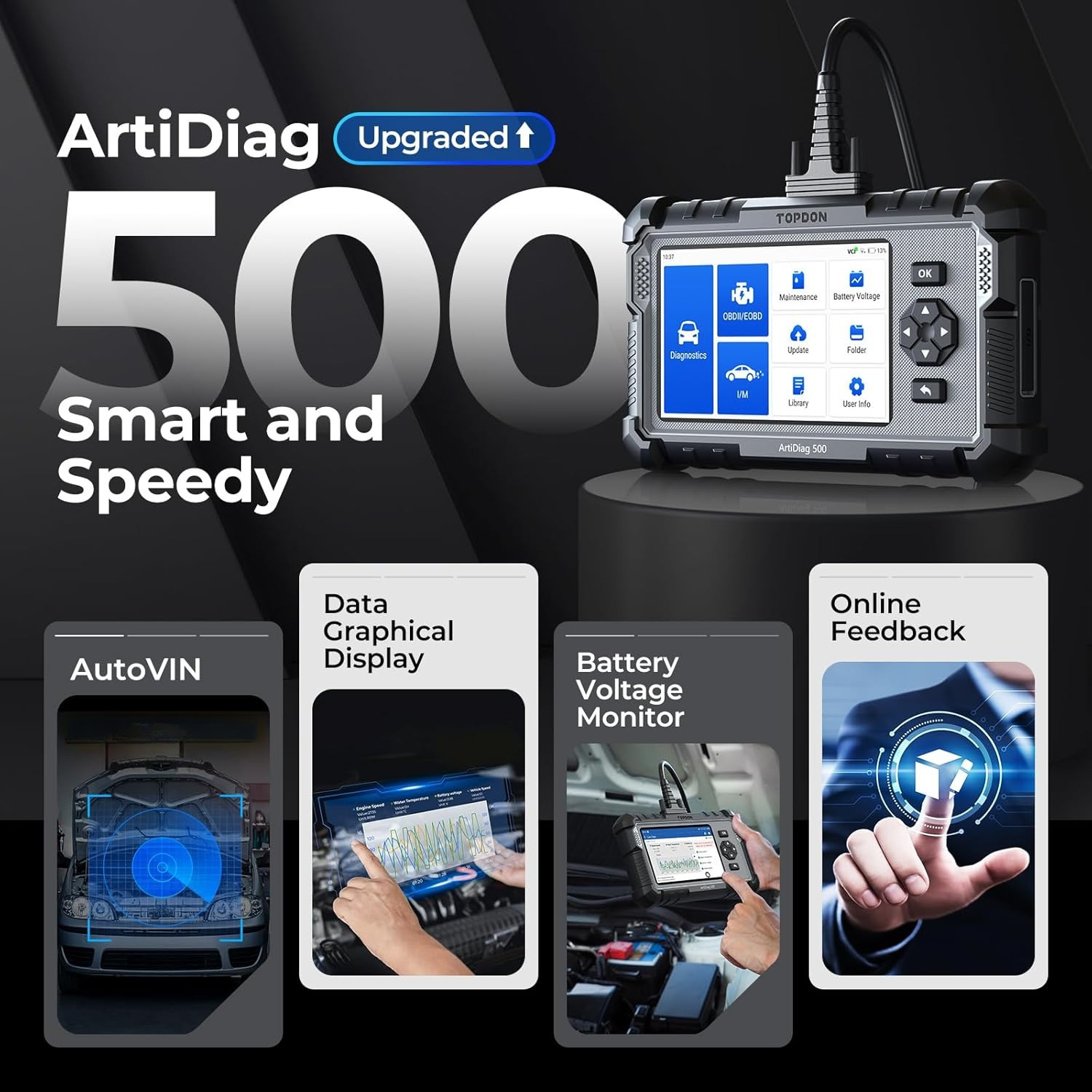 TOPDON AD500 OBD2 Scanner Car Diagnostic Tool, Engine ABS SRS Transmission Diagnostic Tool, FCA Auto Certified, CAN FD Protocol, Oil/Throttle/SAS/TPMS/BMS/EPB Reset Car Scanner, Free Upgrade DIY