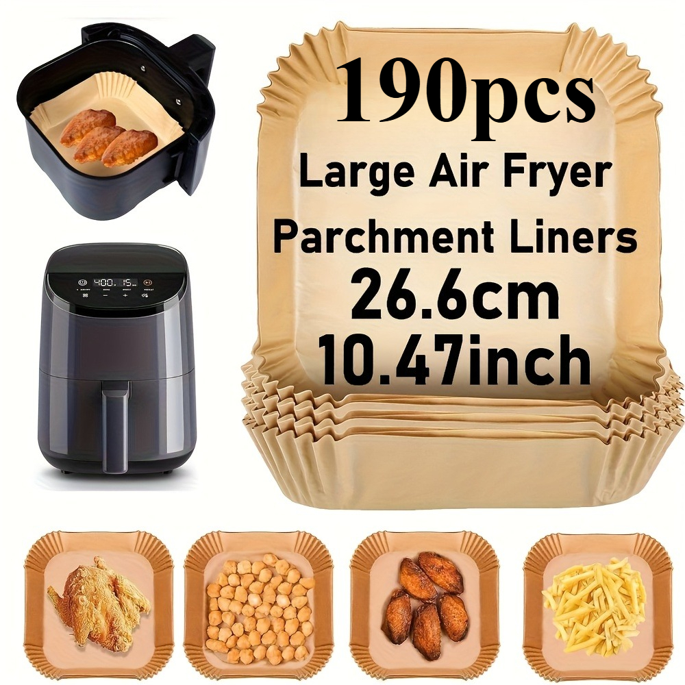 E-shop 190 Stück Air Fryer Einlagen - Große Antihaft-Ölbeständige Backpapiere, zum von Chicken Wings, Frittieren von Pommes und für Partyzubehör.