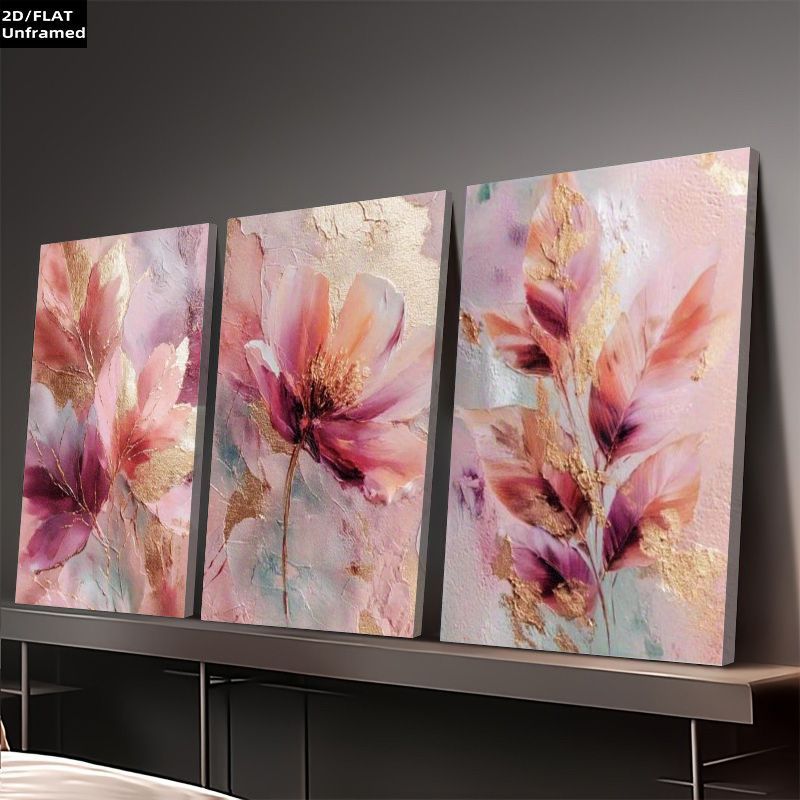 TEMU 2d Flat, 2d/flat 3pcs Frameless Canvas Art - Abstract Purple Art Decor, Aesthetic Home Decoration, Valentine's Day Decor, New Year Gift, Eid, 's