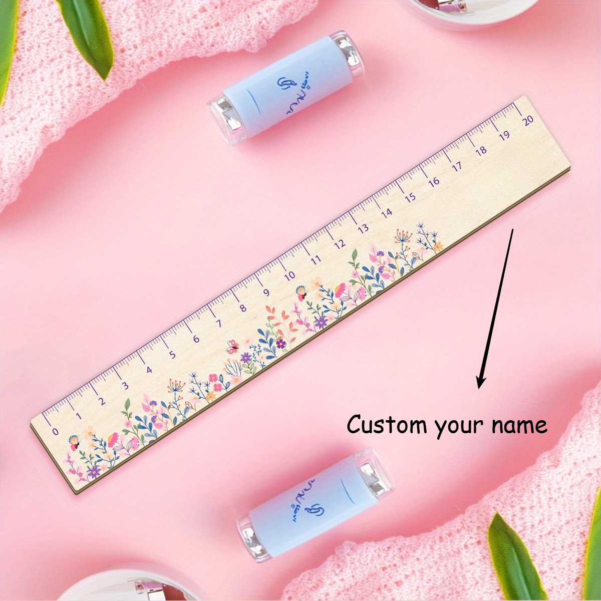E-shop 1 Stück Personalisierter Holzlineal mit Namen/Text – Langlebiges Holzlineal für Schule, Büro – Schulbedarf, Bunte Lineale für Schüler & Lehrer