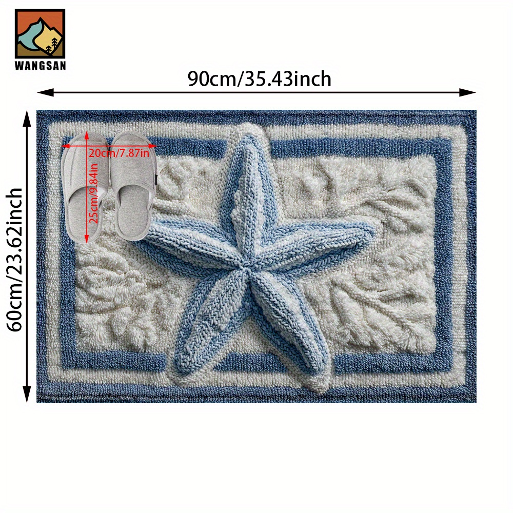 TEMU 1pc 3d Stereoscopic Starfish Pattern Bathroom Anti-slip Mat, Made Of Artificial Cashmere Material, Fluffy And Plush Decoration, Suitable For
