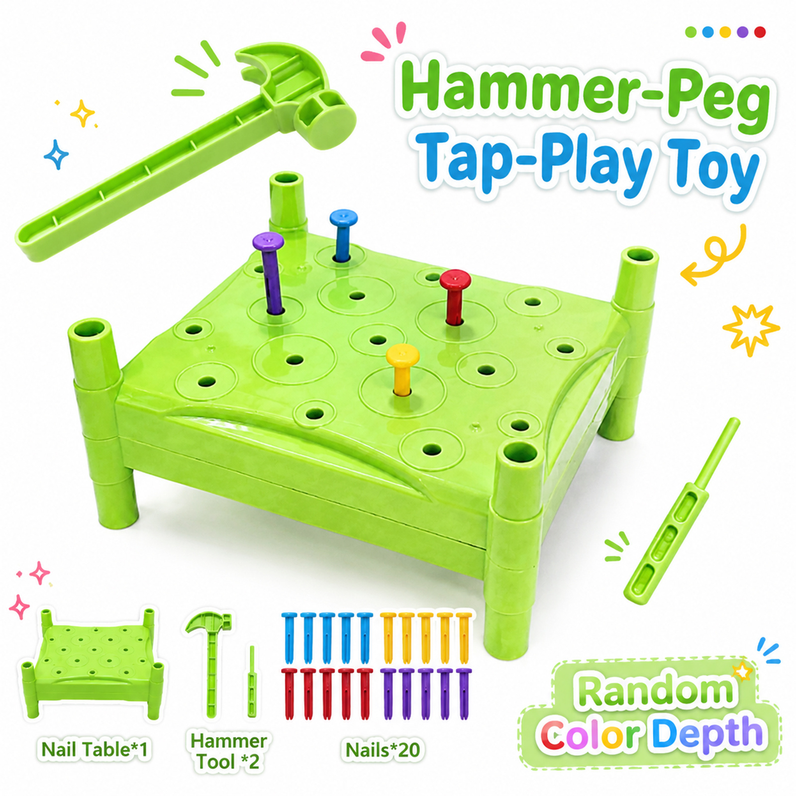 TEMU 23pcs Set Children's Puzzle Tabletop Nail Toy, Exercises Children's Hand Eye Coordination , Promotes Color Recognition, Halloween, Christmas And