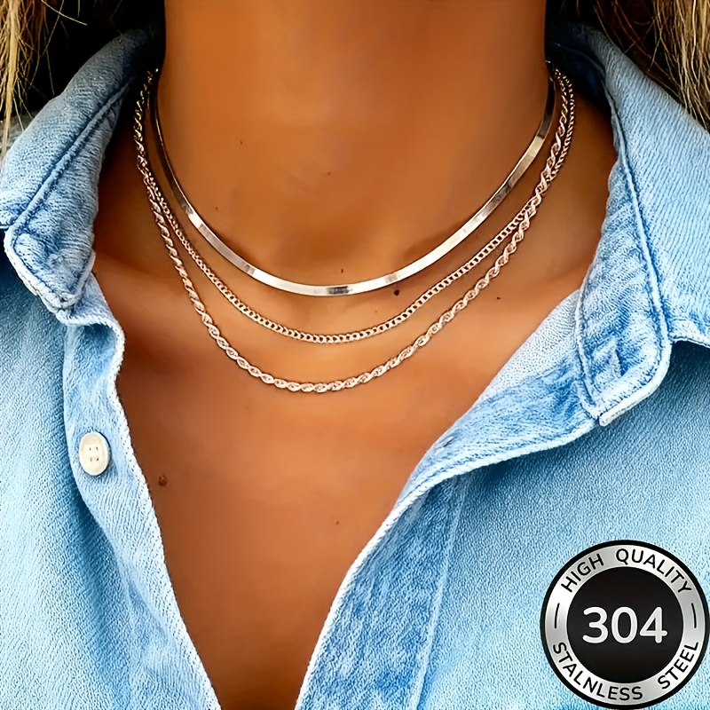 1 stuks Nieuwe Hoogwaardige Gemakkelijke Licht Luxe Driedelige Roestvrijstalen Damesketting Anti-Vervaging Anti-Allergie Ketting Modieus En Elegant Dames Sieraden Verrijking Dagelijks Gebruik Kan Worden Gebruikt Als Exquise Cadeau Damesketting