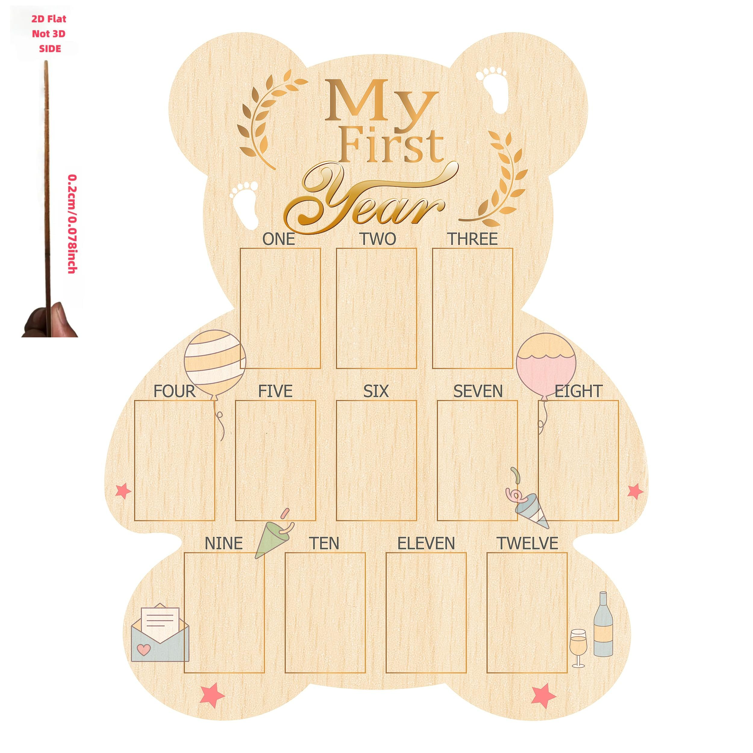 Image of 2d Flat, Wooden Growth Milestone Photo Frame - Elegant , Perfect Newborn Keepsake, Ideal For Baptism And Gift For New Parents