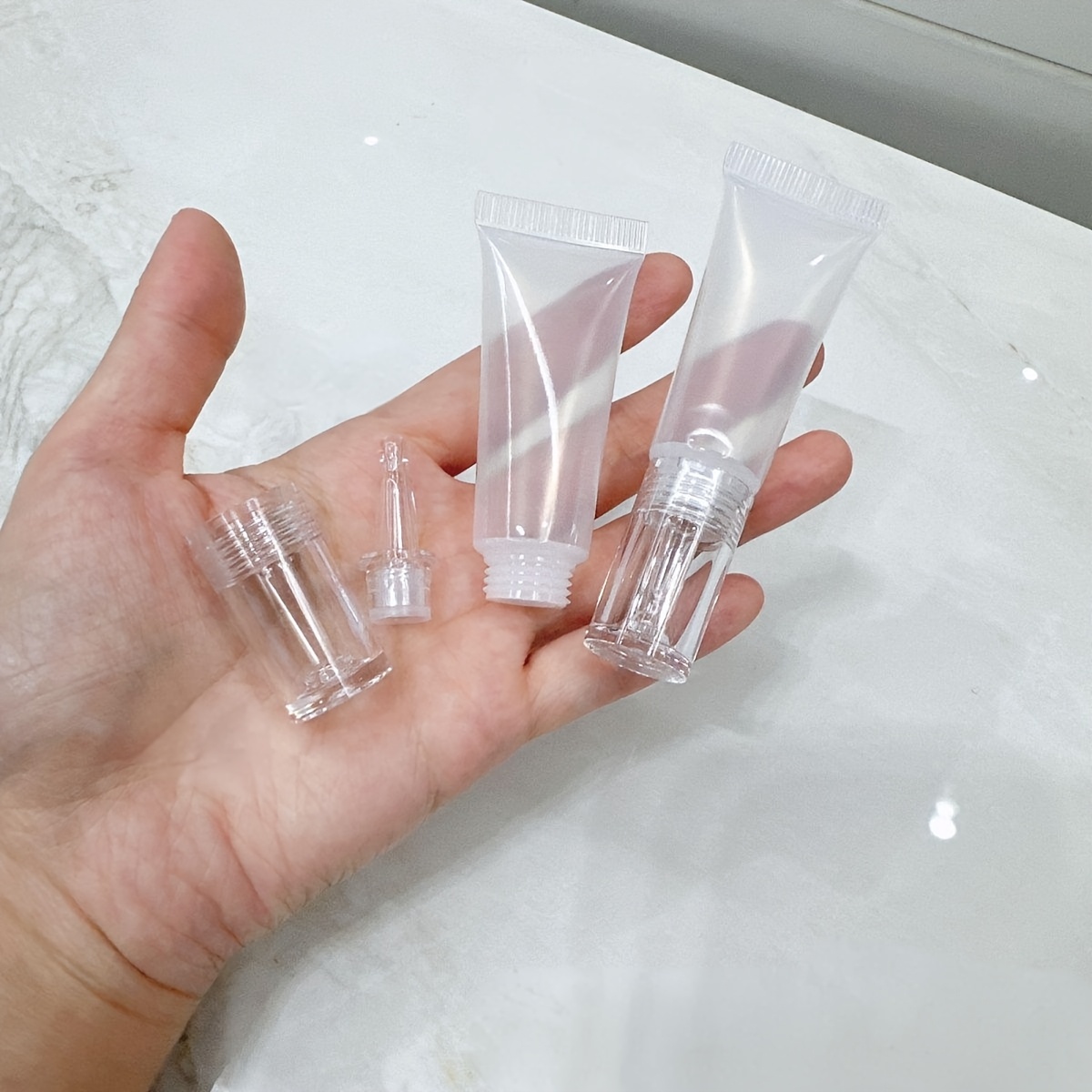 TEMU Set aus 2 mini auslaufsicheren, transparenten Reisebehältern, geeignet für Flüssig-Foundation- & Serum-Spender, tragbare Kosmetik aus Kunststoff