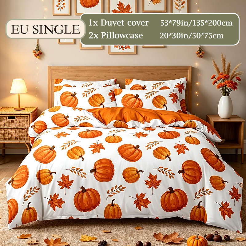 TEMU 3pcs Halloween Duvet Cover Set (1 Duvet Cover   2 Pillowcases, No Filler) - Halloween Pumpkin And Maple Leaf , Soft Brushed Breathable Fabric,