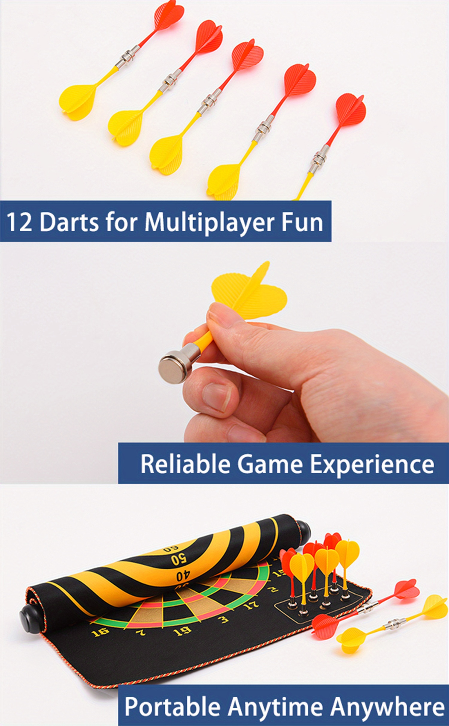 17-inch double-sided magnetic dartboard set, including 12 darts - black and yellow color combination, thick flannel material, suitable for family, bar or party entertainment, a must-have durable dartboard for party games.